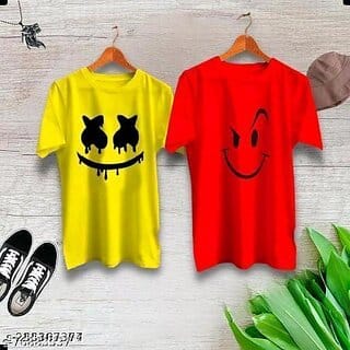 Stylish Men's Yellow, Red Printed T-shirt - Premium Quality (Pack of 2)