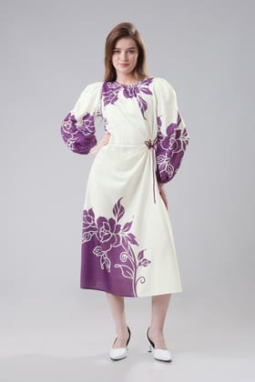 White And Violet Bloom Burst Authentic Women Dress-XS / Purple / DR0108-DPLT000004-1.5 MTR-NIL-NIL-EL0004-1 MTR-THW002-NIL-NIL-BT0092-1-NIL-NIL-NIL