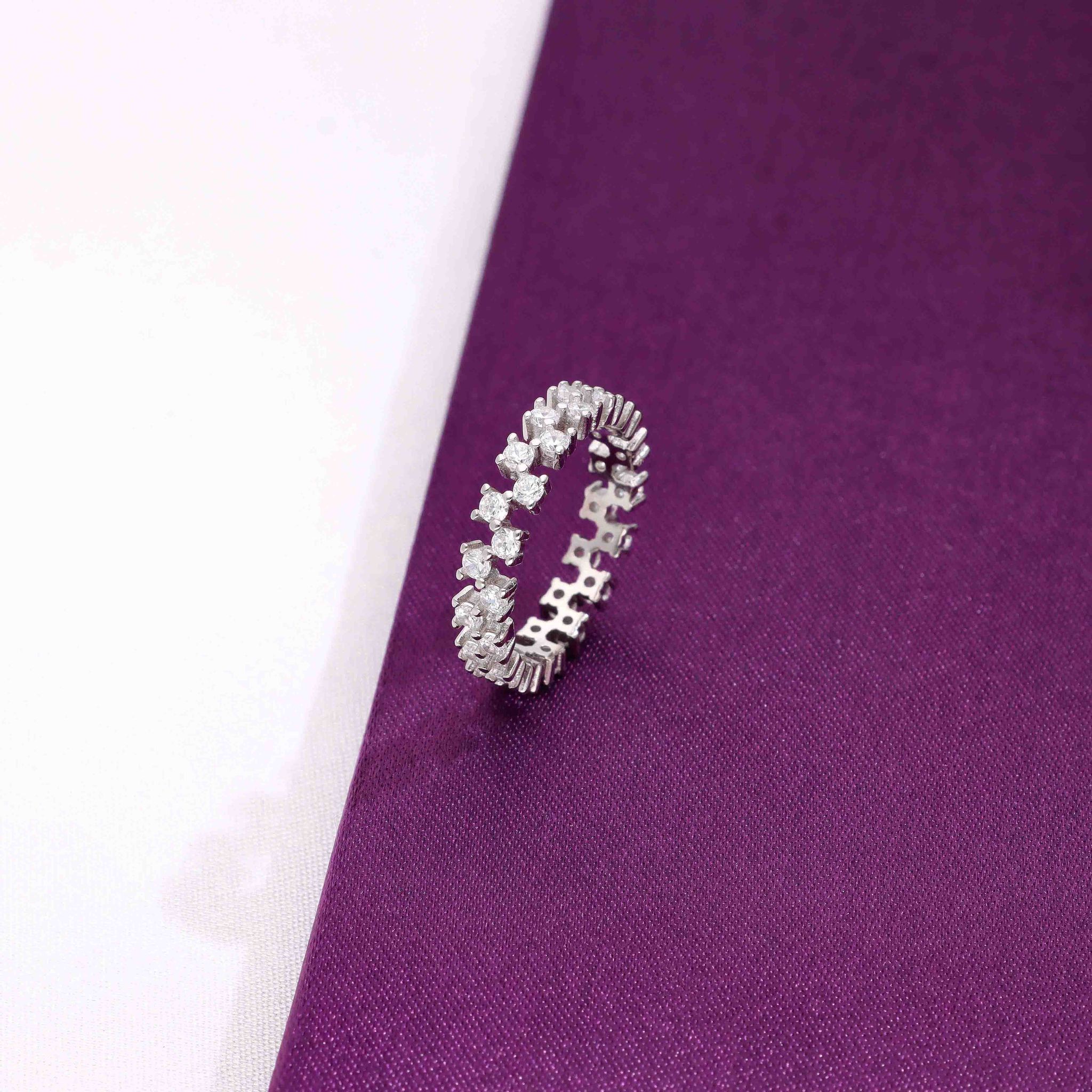Luminous Eternity Sterling Silver Band-White Stone / Silver / US 5 (15.6 mm Diameter)