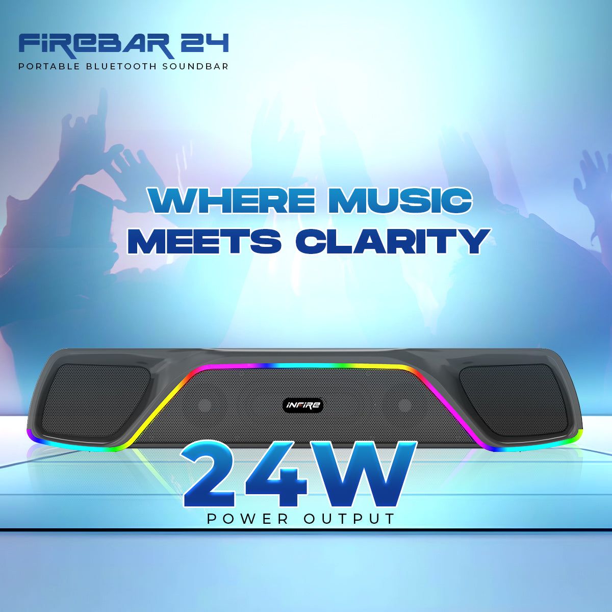 iNFiRe FireBar 24 | 24 W Bluetooth RGB Soundbar | Upto 8 Hours Playtime, 24 W Bluetooth Soundbar  (Black, 2.0 Channel)-Black