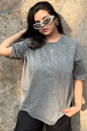 Ash Grey- Acid Wash T-Shirt-S