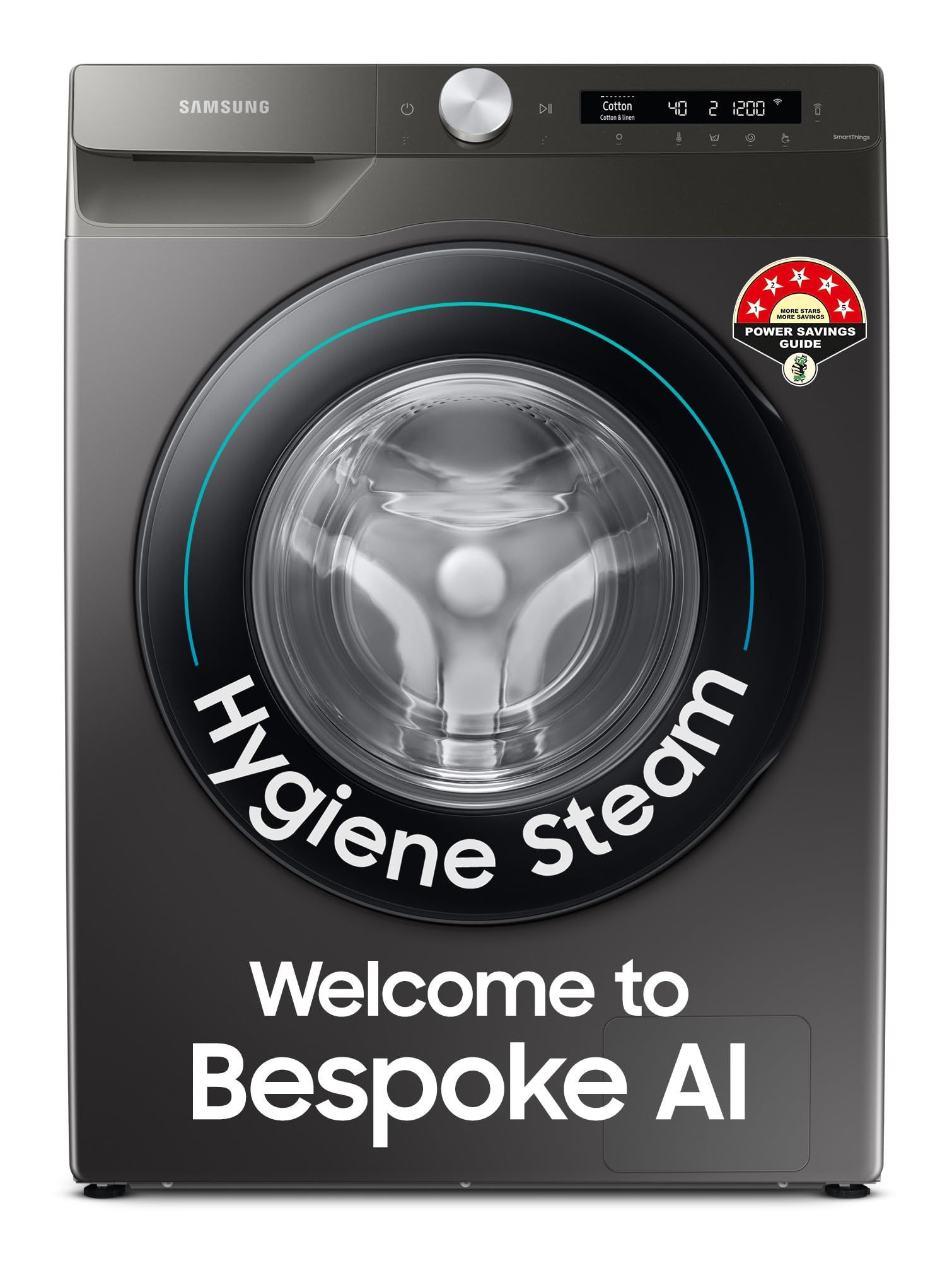 Samsung 7 kg, 5 Star, AI Control, Wi-Fi, Digital Inverter, Motor, Fully-Automatic Front Load Washing Machine (WW70T502NAN1TL, Hygiene Steam, Inox) Samsung 7 kg, 5 Star, AI Control, Wi-Fi, Digital Inverter, Motor, Fully-Automatic Front Load Washing Machin