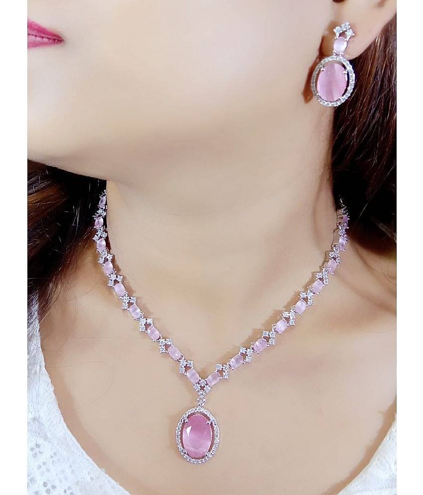 Ladymania Pink Alloy Necklace Set ( Pack of 1 )