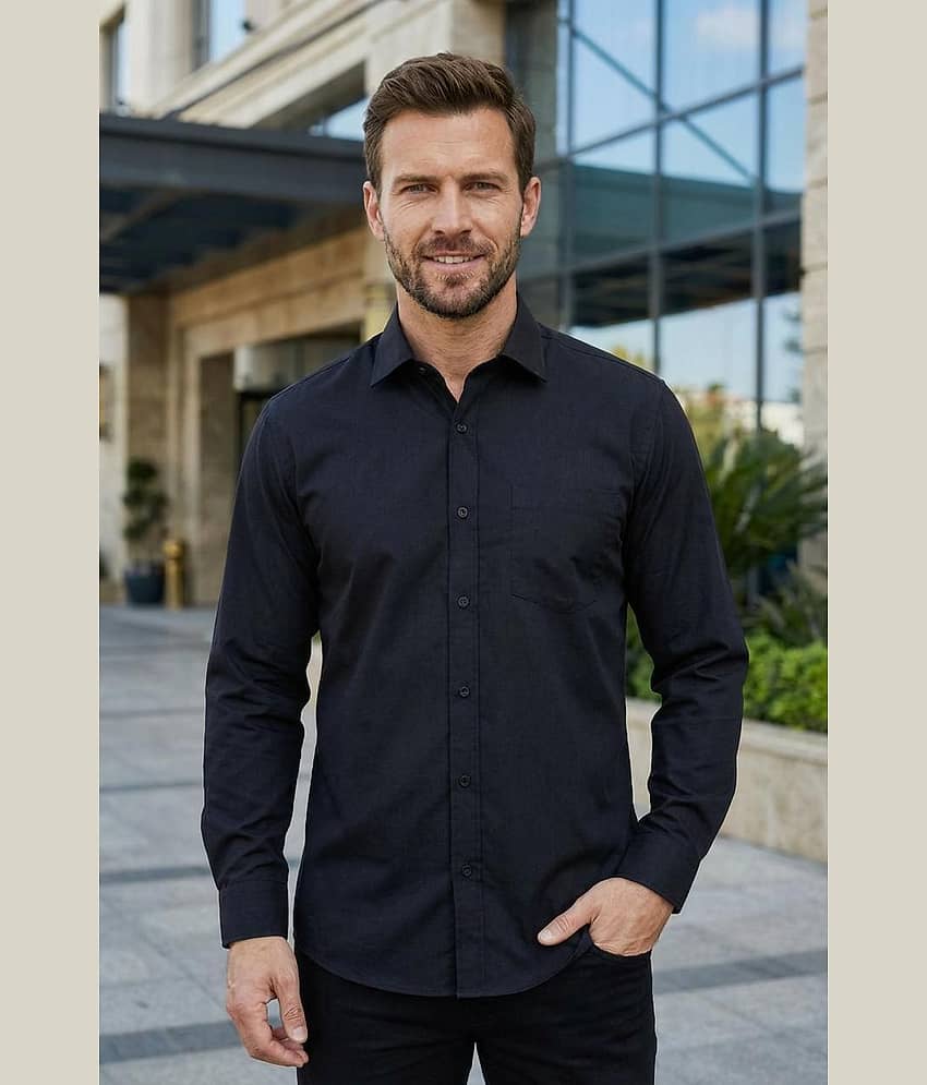 Kashvi Cotton Blend Regular Fit Solids Full Sleeves Men's Casual Shirt - Black ( Pack of 1 )