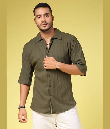 Rigo 100% Cotton Oversized Fit Striped Half Sleeves Men's Casual Shirt - Olive ( Pack of 1 )