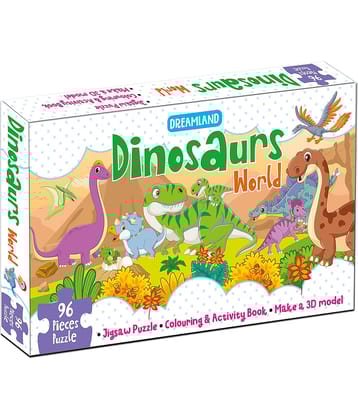 Dinosaurs World Jigsaw Puzzle for Kids - 96 Pcs | With Colouring & Activity Book and 3D Model