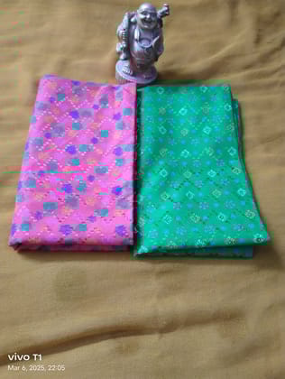 Pink Light Green Blouse Piece 1 Meter