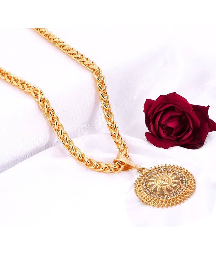 Thrillz Stunning Mens Jewellery Golden Chain For Men AD Sun Gold Plated Chain Locket Pendant Chians For Mens Boys Locket Sun Design Gold Plated Chain Locket Pendant
