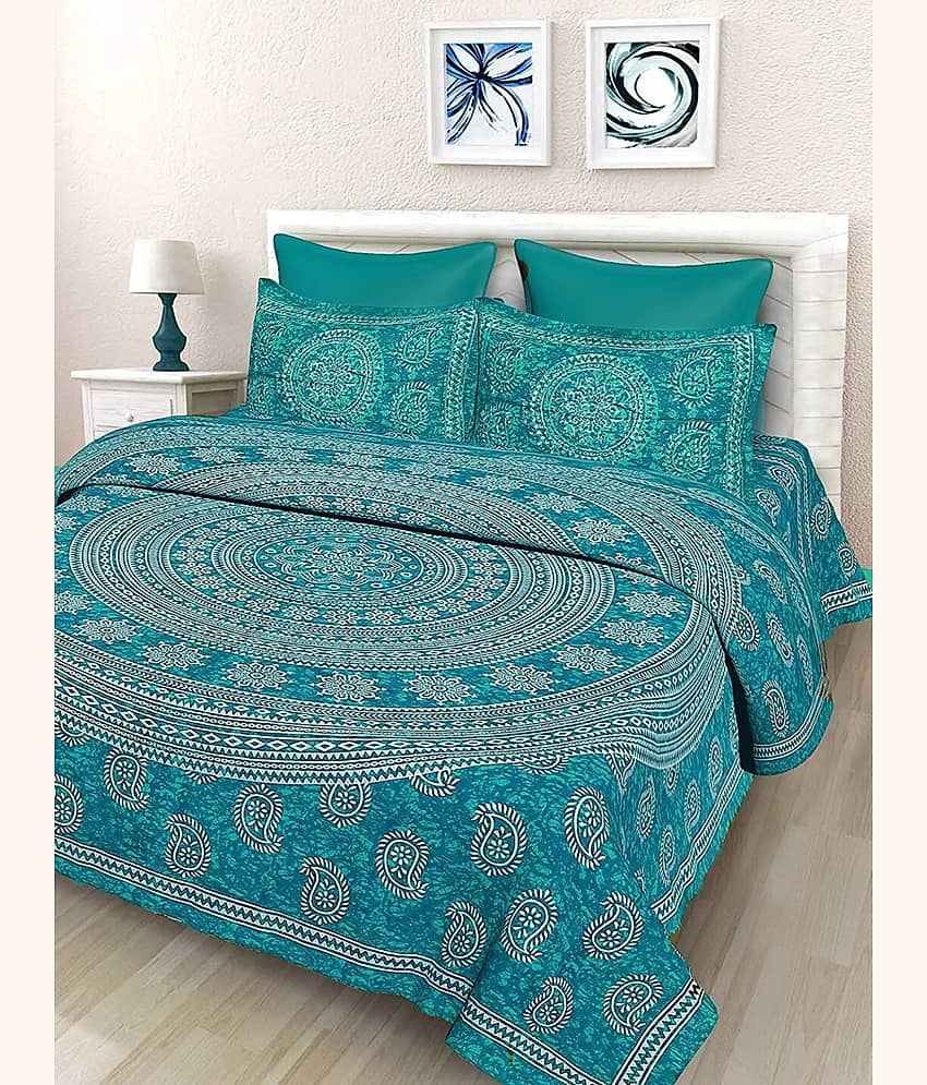 Cosito Cotton 1 Double Bedsheet with 2 Pillow Covers ( Green )