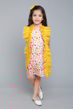 Heart  Ruffle Detail Aline Dress with Matching Clip- Yellow-1-2Y / Yellow