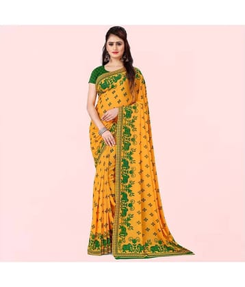 ANAND SAREES Georgette Printed Saree With Unstitched Blouse Piece ( Yellow )