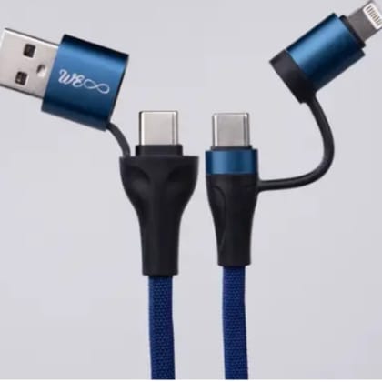 Walta Elite Wave 1 Pro Advance 4-in-1 Fast Charging Data Cable, 65W, Type-C, Lightning, Micro USB, 1Mtr  (Compatible with iPhone, Type-C devices, Blue)