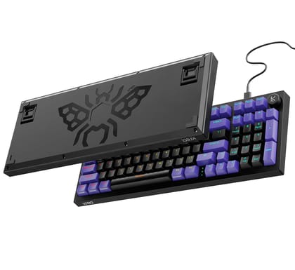 Kreo Hive 98 Wired RGB Mechanical Gaming Keyboard | Full Size 98 Keys, Metal Volume Knob, Per-Key RGB, Hot-Swappable Switches (Black-Purple, Brown) Kreo Hive 98 Wired RGB Mechanical Gaming Keyboard | Full Size 98 Keys, Metal Volume Knob, Per-Key RGB, Hot