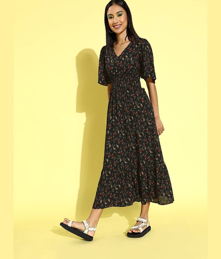 Rare Women Georgette A-line Dress ( Black )