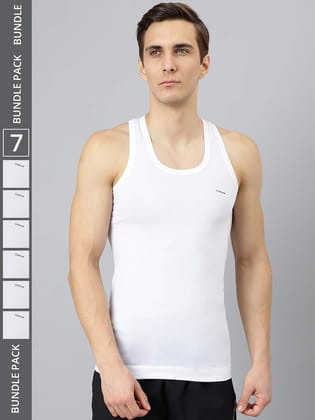 Men's White Pack of 7 Solid Combed Cotton Shrinkless Vest