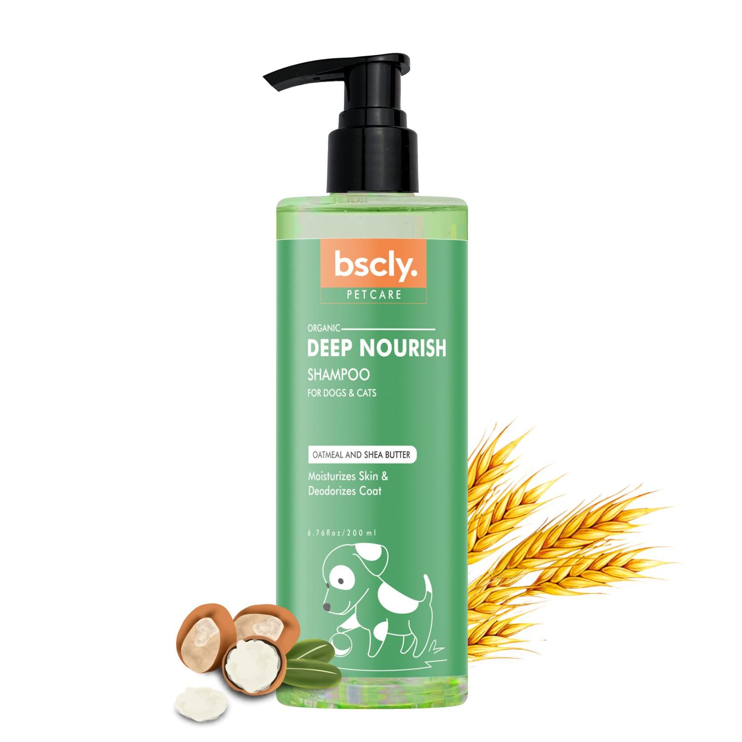 Bscly Deep Nourish Dog Shampoo with Oatmeal & Shea Butter | Dog Shampoo for Pomeranian, Shih tzu Puppy, German Shepherd, Labrador & Golden Retriever, Dogs Shampoo, 200 ml