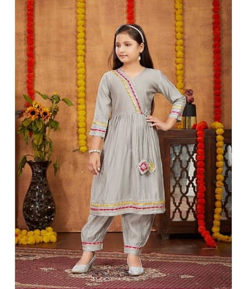 Aarika Girls Silk Patiala Kurta Set ( Pack of 1 , Grey )