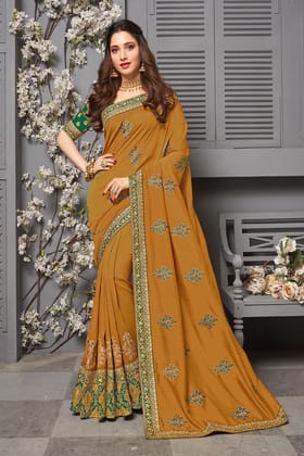 Mustard Yellow Embroidered Saree