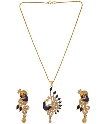 VIRAASI - Blue Brass Necklace Set ( Pack of 1 )