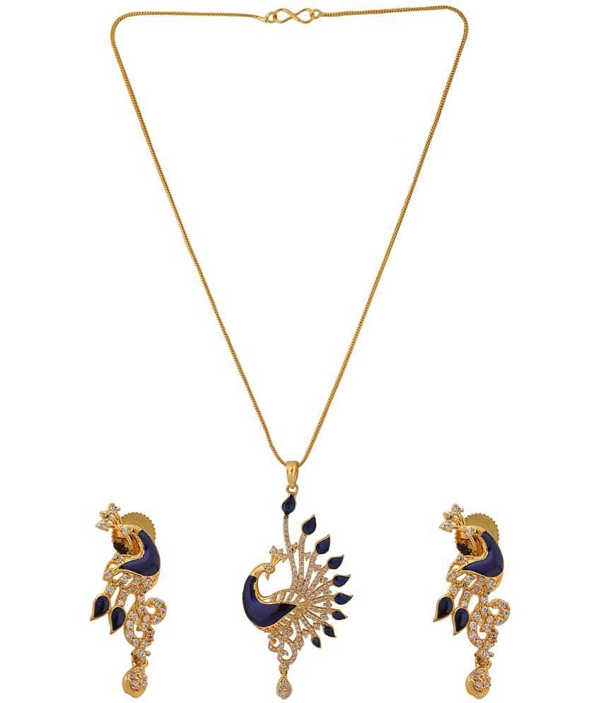 VIRAASI - Blue Brass Necklace Set ( Pack of 1 )