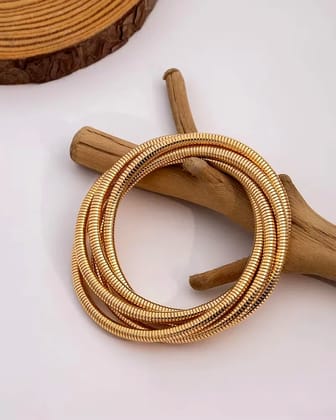 Triple Coiled Gold Slip-On Bangle Bracelet for Women | Anti-Tarnish Designer Kada by Print Magical Gifts  by Print Magical Gifts