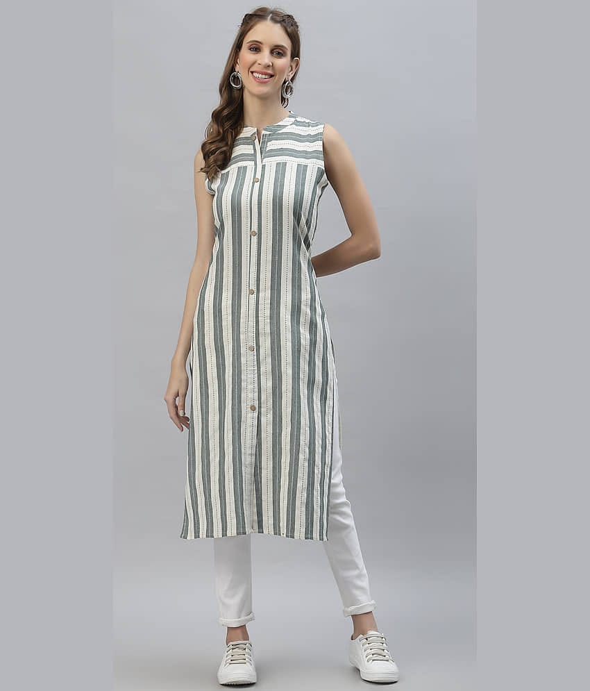 Stylum - Off White Cotton Blend Women's Straight Kurti ( Pack of 1 )