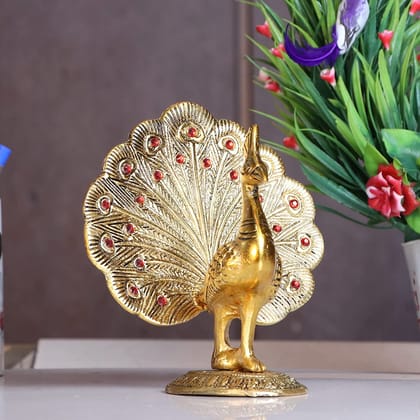 DreamKraft Peacock Metal Statue, Gold Plated Peacock Showpiece Idol for Home Decorative