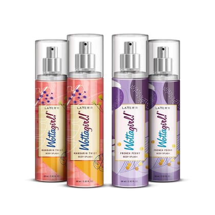 Layer'r Wottagirl Body Splash Combo Pack Of 4 -Mandarin Twist 60Ml And French Peony 60 ML, Spray, Women