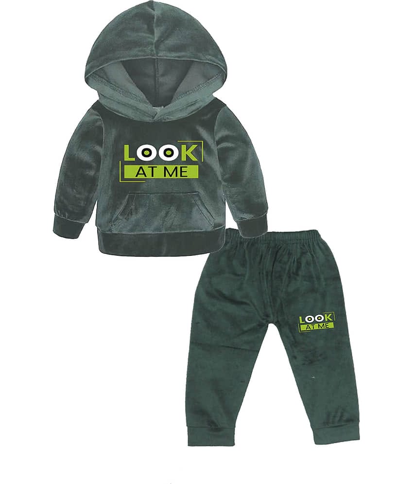RBF84 Pack of 1 Boys Velvet Sweatshirt & Trackpant Set ( Sea Green )