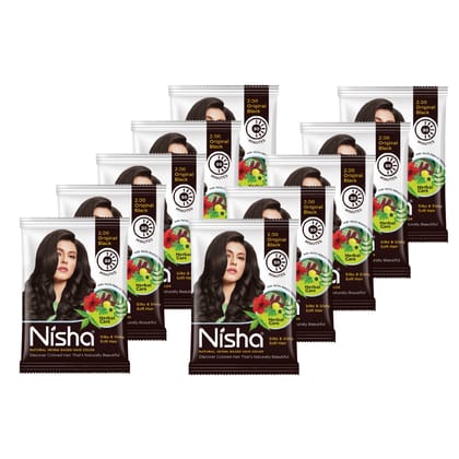 Nisha Henna Based Hair Color Original Black 25g Pack of 10, Ammonia Free Henna Powder Hair Colour Dye Black Hair Color