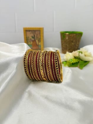 Designer Maroon and Gold Stone Bangles Set 5094-2.4 / Both Hands (2 sets of bangles in image)