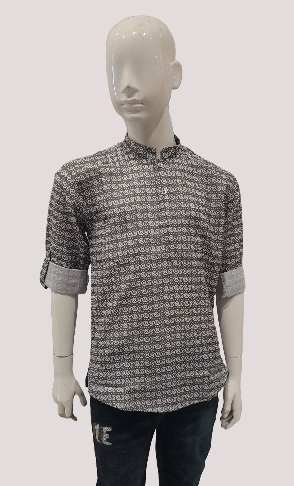 Boys Fancy Grey Printed Full Sleeve Short Kurta-SK1107 GRY / Grey / 8