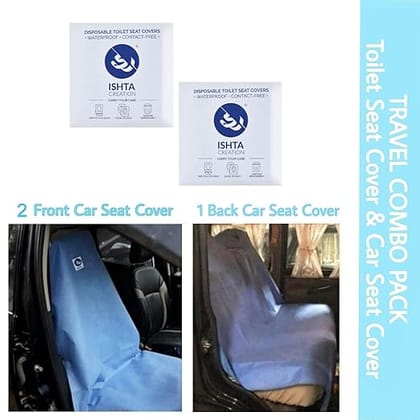 ISHTA Disposable Waterproof Toilet Seat Covers With Non Woven Protector Sheet for Car, Air & Train Traveling (Travel Kit - Pack of 2 Toilet Seat Cover & 30GSM 2 Front & 1 Back Seat Sheet)