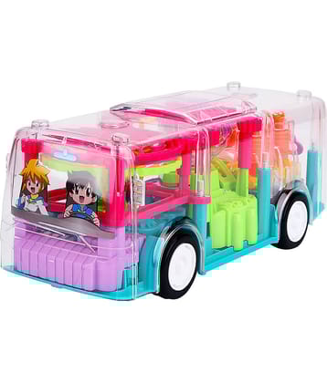 RAINBOW  RIDERS  Creations Concept Musical Transports Bus Toy for Girls & Boys Age 2.3,4,5,6 years Bus Toy with 3D &  360 Rotation, Gear Transparent Bus Toy with Light & Sound for Boys & Girls, Multicolour Plastic Battery Operated Toy