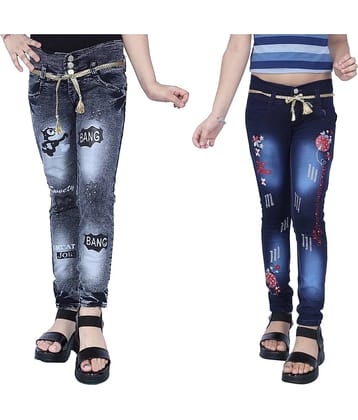 KUNDAN Girl's Black & Dark Blue Slim Fit Jeans ( Pack of 2 )
