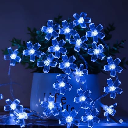 GLOWSERIE Blue Blossom LED Fairy Lights – Decorative Flower String Lights for Home & Garden
