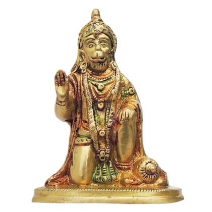 Brass Sitting Hanuman Ji God Idol - Temple Style Murti, Height : 5 Inch (BSMAS970 A)