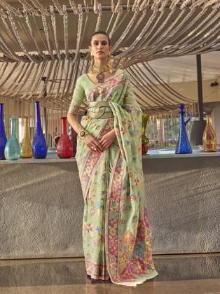 Light Green Silk Kashmiri Modal Handloom Weaving Saree