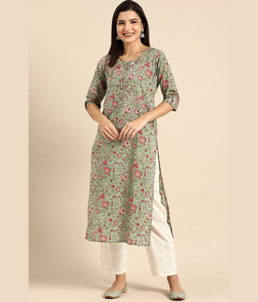 Rajnandini - Green 100% Cotton Women's Straight Kurti ( Pack of 1 )