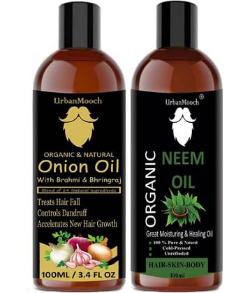 UrbanMooch 100% Pure ONION Oil & Neem Oil For Hair- 200 mL Pack of 2
