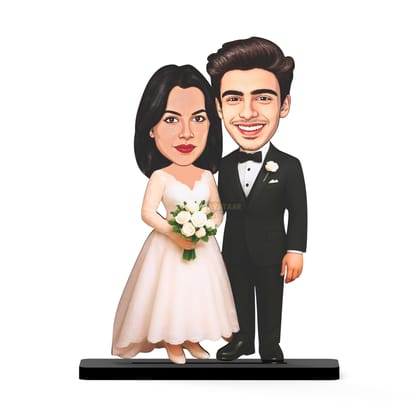 Avataar Stand Personalized Gift for Husband, Wife, Boyfriend, Girlfriend Character Caricature Photo Frame Unique Design Customized Gift for Friends & Family Return Gift (Wedding Couple 6)-7 Inches