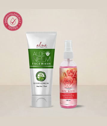 Alna Aloe Neem Face Wash 75ml with Rose Water 100ml , Pack of 2