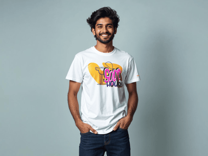 Taarak Mehta Ka Ooltah Chashmah| White Front Printed Regular Fit T-Shirts (SODA HOUR)