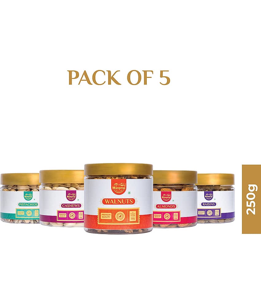Manpras Premium Dryfruit Combo CASHEW-250GM,ALMOND-250GM,PISTACHIO-250GM,RAISIN -250GM,WALNUT-250GM