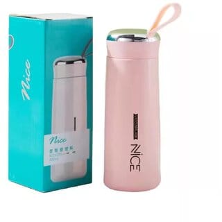 Nice White Glass Water Bottle with Hand Ring 400ml (Set of 1)