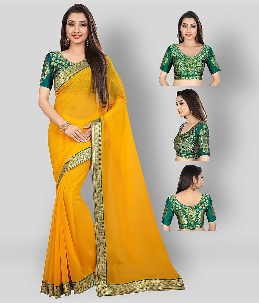 ANAND SAREES Chiffon Embellished Saree With Unstitched Blouse Piece ( Yellow )