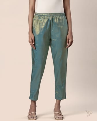 Lurex Straight Pants - Green-S