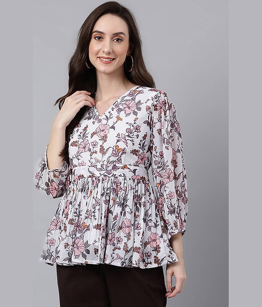 Janasya Women's Georgette A-Line Top ( White )