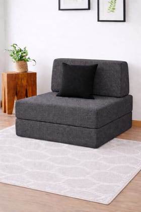 COIRFIT Folding 1 Seater Single Foam Fold Out Sofa Cum Bed (Finish Color - Dark Grey Delivery Condition - DIY(Do-It-Yourself))