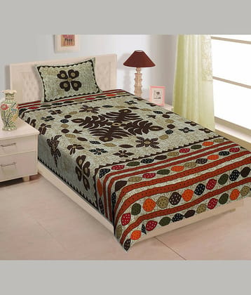 ABHACLOTHO Cotton 1 Single Bedsheet with 1 Pillow Cover ( Multicolor )